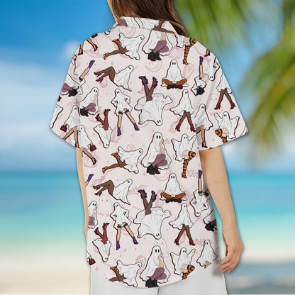 Group wearing the ghost print matching family hawaiian shirts