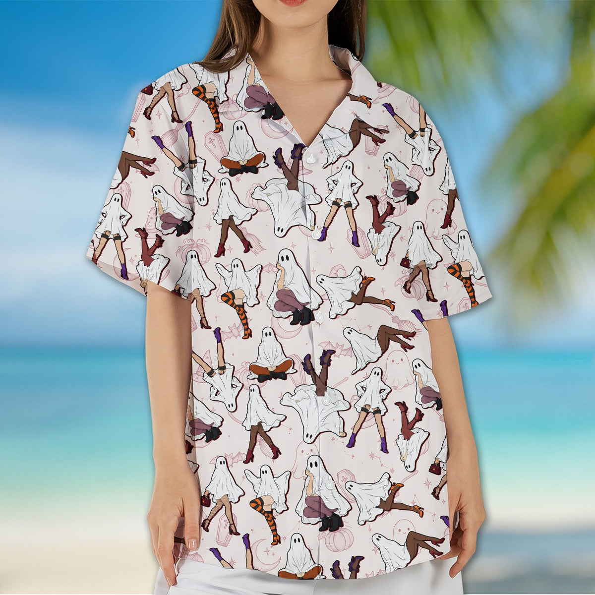 Fun lifestyle image of the matching family hawaiian shirts