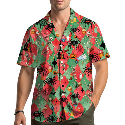Matching family hawaiian shirts in halloween print, lifestyle view 7