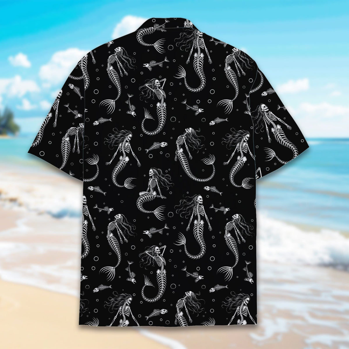 Lifestyle view of the halloween hawaiian shirt being worn