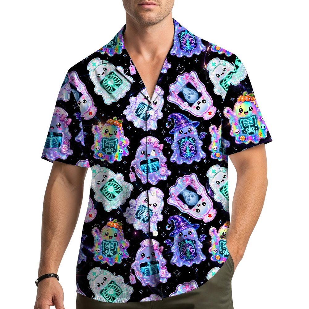 Lifestyle view of someone wearing the matching family hawaiian shirt