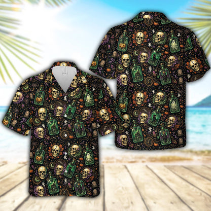 Side view of the holiday hawaiian shirt on a model showing the button-up style