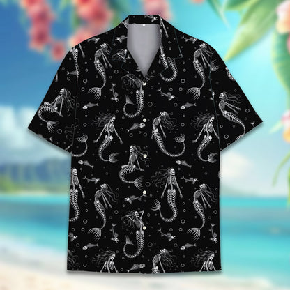 Fabric and button detail view of the halloween hawaiian shirt