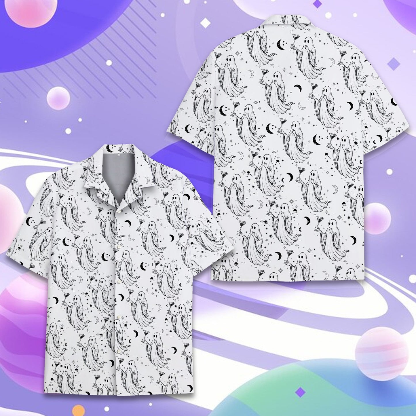 Additional detail view of the halloween hawaiian shirt fabric