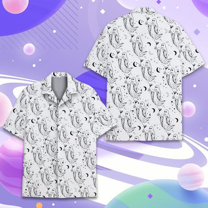 Additional detail view of the halloween hawaiian shirt fabric