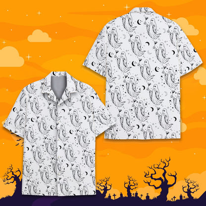 Close-up of the polyester fabric and print quality of the halloween hawaiian shirt