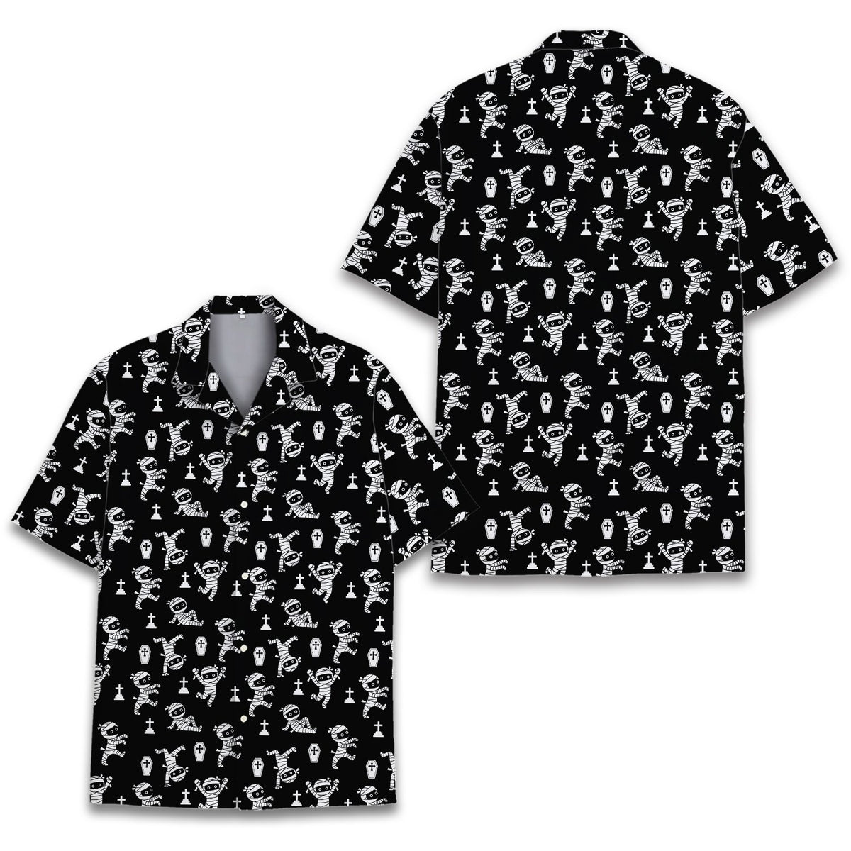 Alternate front view of the halloween mummy hawaiian shirt