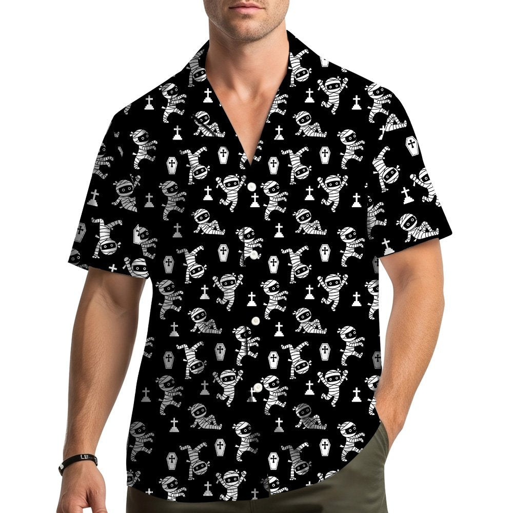 Halloween mummy hawaiian shirt main view on a black background