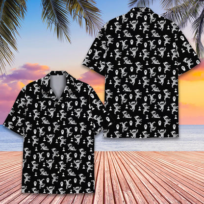 Lifestyle view 3 of a person wearing the holiday hawaiian shirt