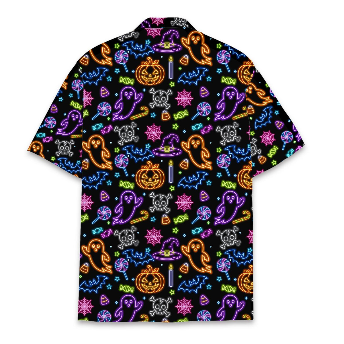 Back view of the matching family hawaiian shirt with glowing outlines