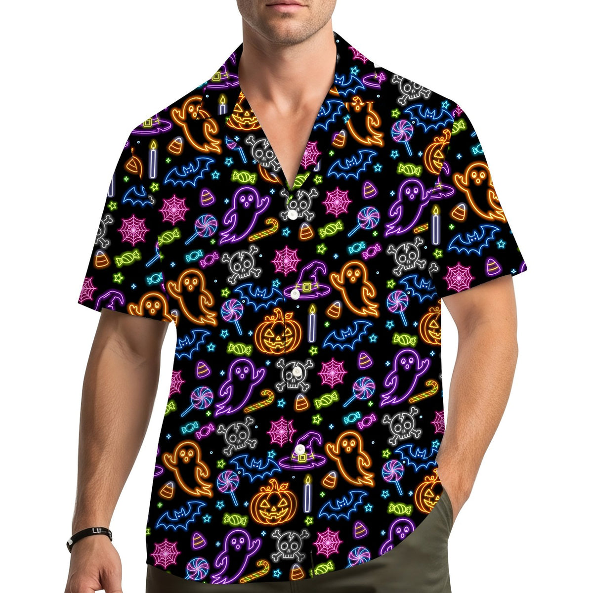 Lifestyle view of the neon pineapple hawaiian shirt for family gatherings