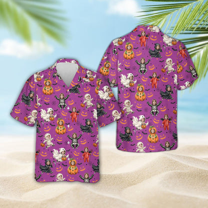 Purple halloween hawaiian shirt front view