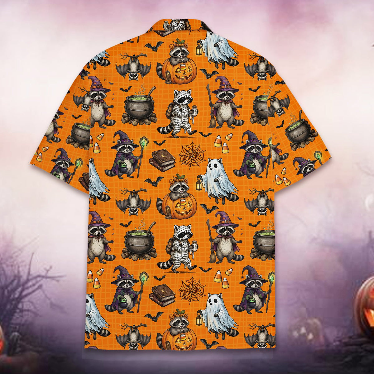 Halloween raccoon hawaiian shirt for matching family, back view