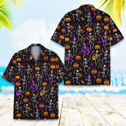 Another front angle of black halloween hawaiian shirt