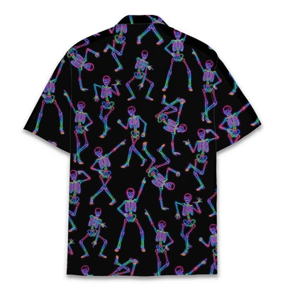 Detailed back view of the black halloween hawaiian shirt