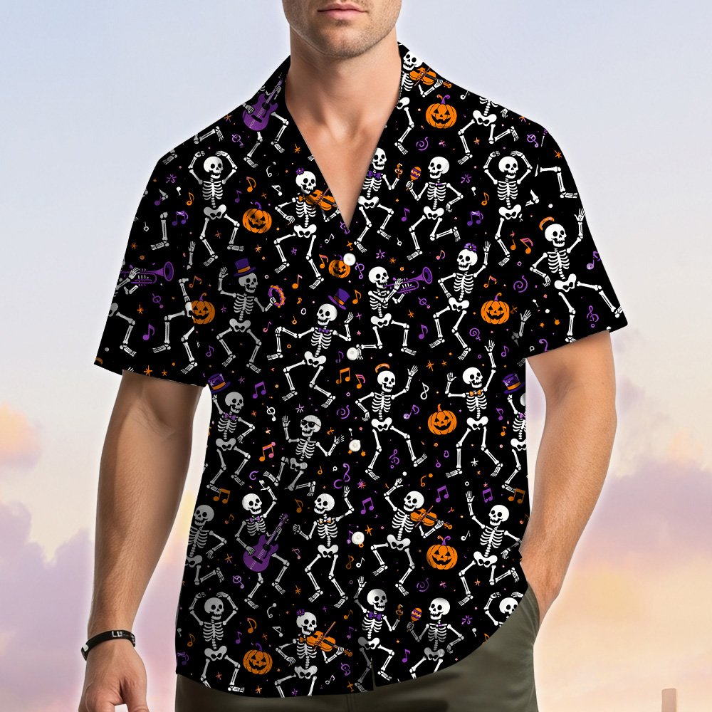 Second lifestyle image showing an adult wearing the matching family hawaiian shirt outdoors