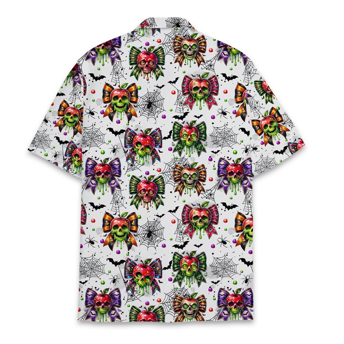 Halloween skulls and bats hawaiian shirt back view