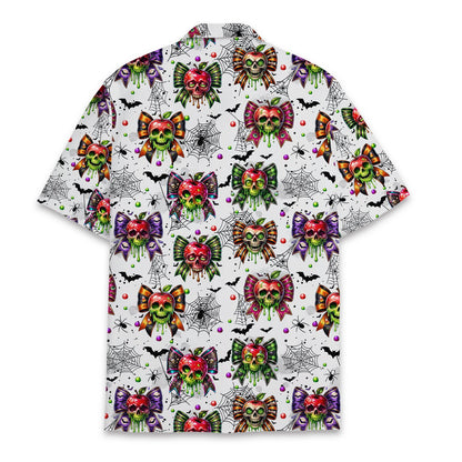 Halloween skulls and bats hawaiian shirt back view