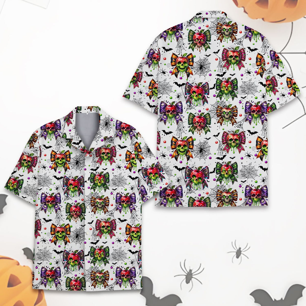 Halloween skulls and bats shirt front angle