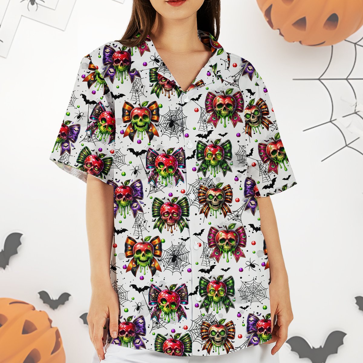 Another lifestyle view of halloween hawaiian shirt