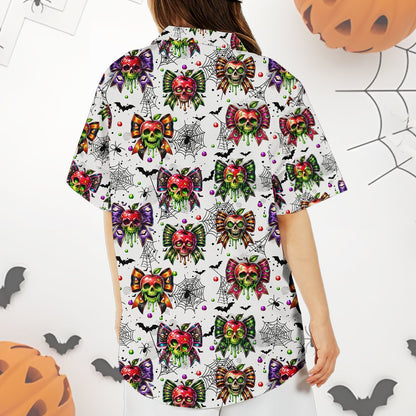 Halloween skulls and bats hawaiian shirt lifestyle view