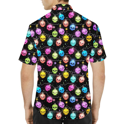 Back view detailing the holiday hawaiian shirt pattern