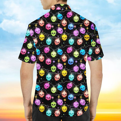 Back view highlighting the all-over skull string lights print
