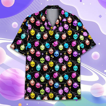 Hawaiian shirt with skulls and Christmas lights on a black background, main view