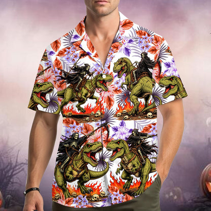 Second lifestyle view of the matching family halloween hawaiian shirt