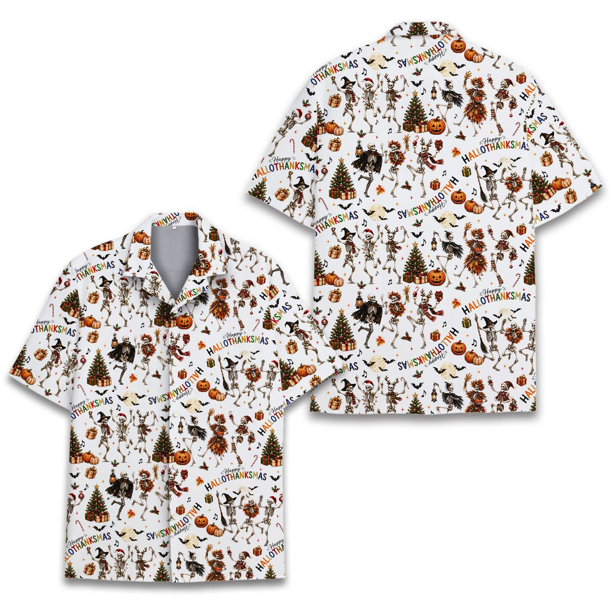 Lifestyle view 3 of matching family hawaiian shirts with skeleton design