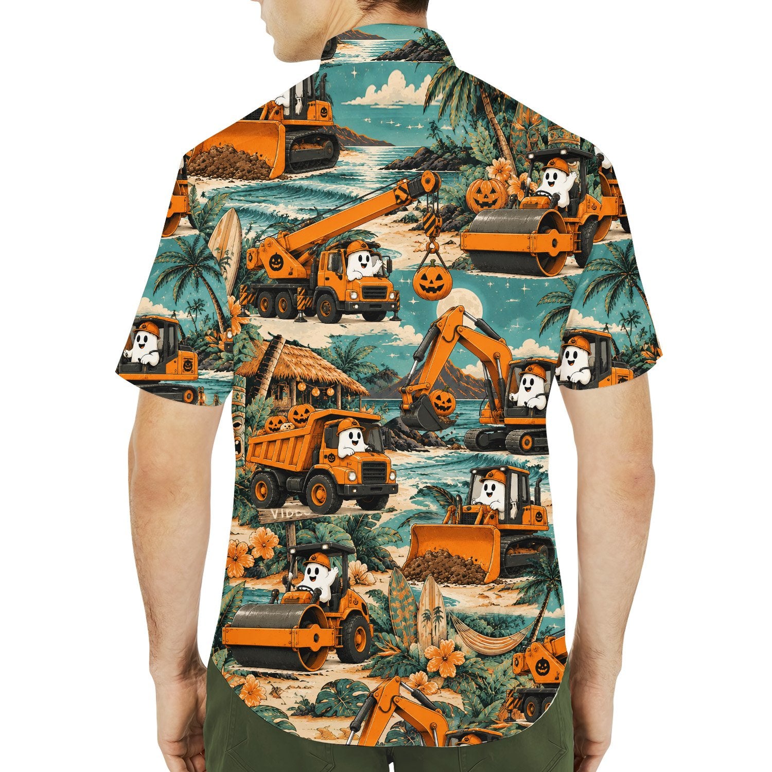 Teal halloween hawaiian shirt folded view