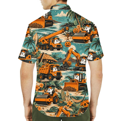 Teal halloween hawaiian shirt folded view