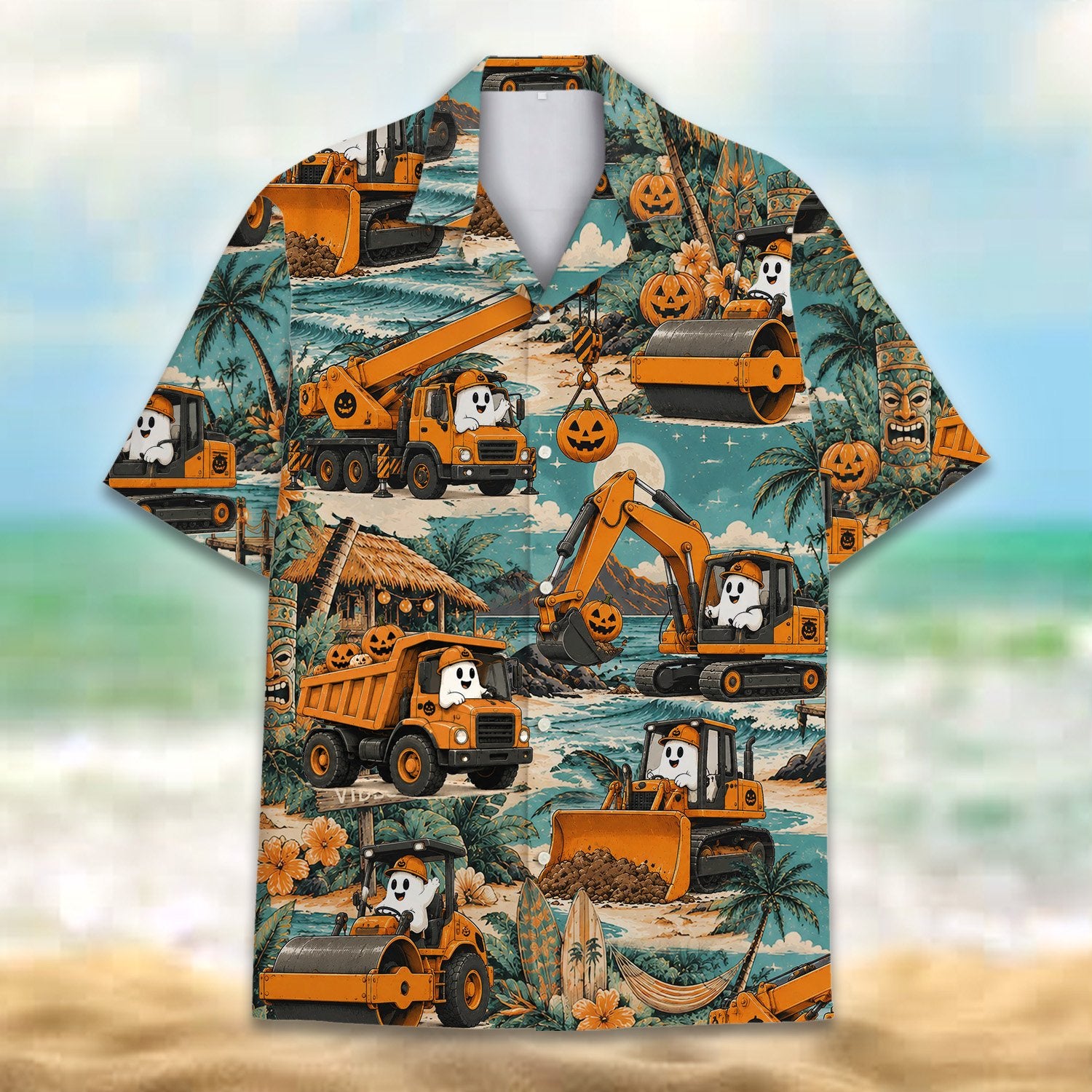 Teal halloween hawaiian shirt styling view