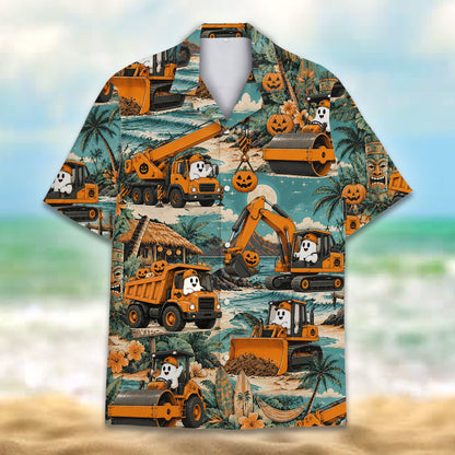 Teal halloween hawaiian shirt styling view
