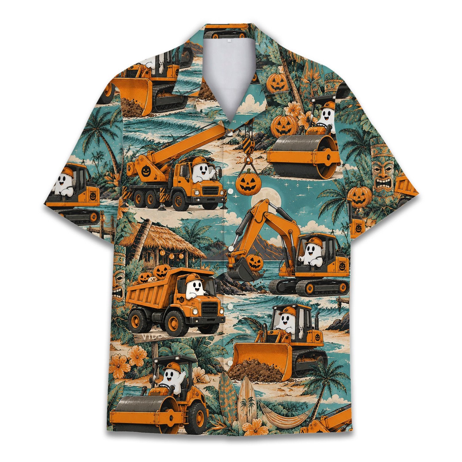 Teal halloween hawaiian shirt additional view