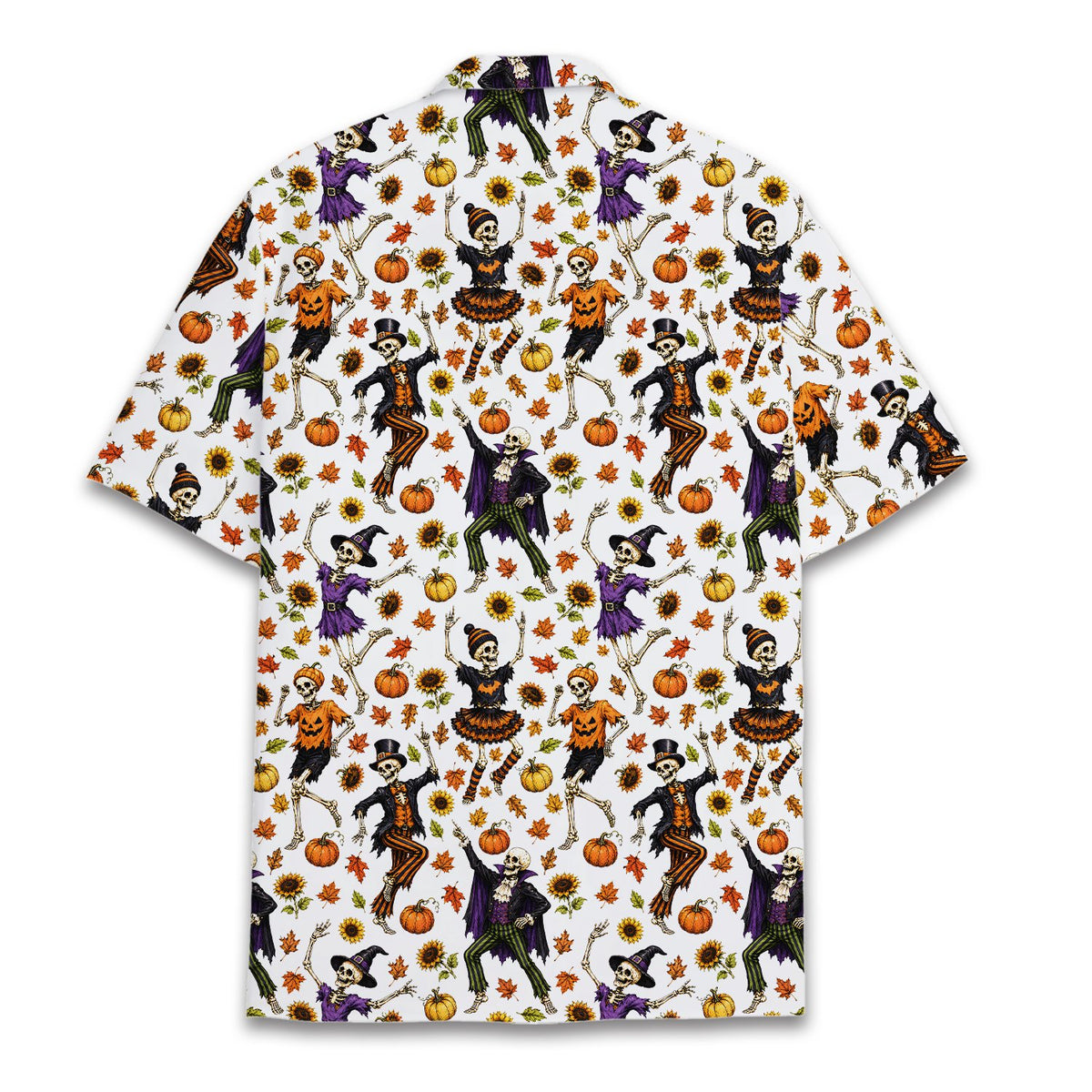 Back view of the dancing skeletons halloween hawaiian shirt