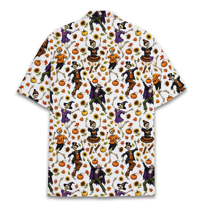 Back view of the dancing skeletons halloween hawaiian shirt