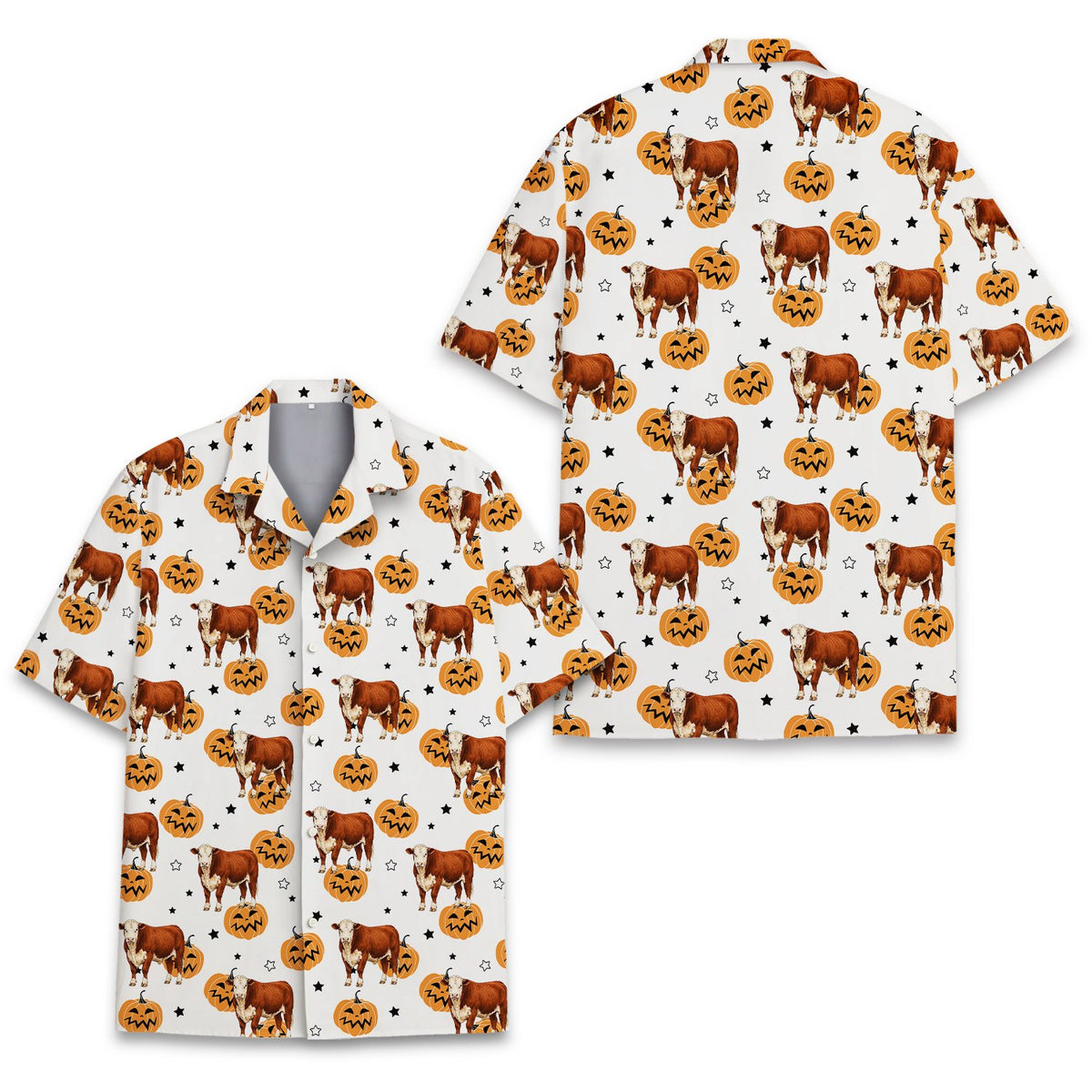 Another front view of the matching family halloween hawaiian shirt