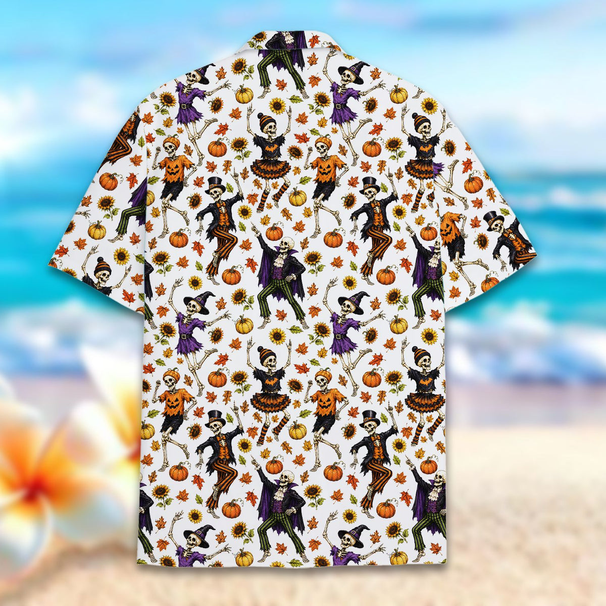 Detailed front view of the halloween hawaiian shirt pattern