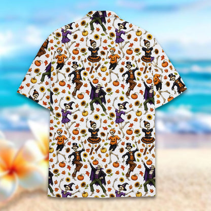 Detailed front view of the halloween hawaiian shirt pattern