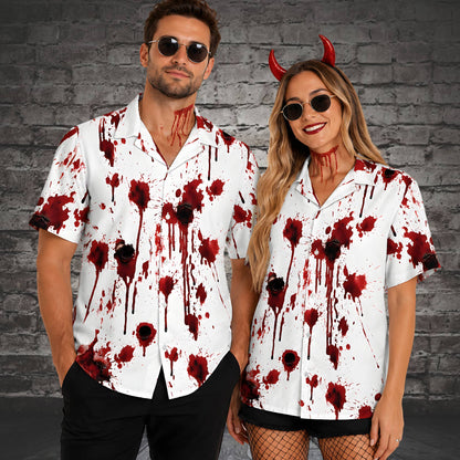 Lifestyle view of the horror themed halloween hawaiian shirt