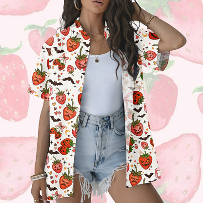 Lifestyle view highlighting the casual fit of the matching family halloween hawaiian shirt