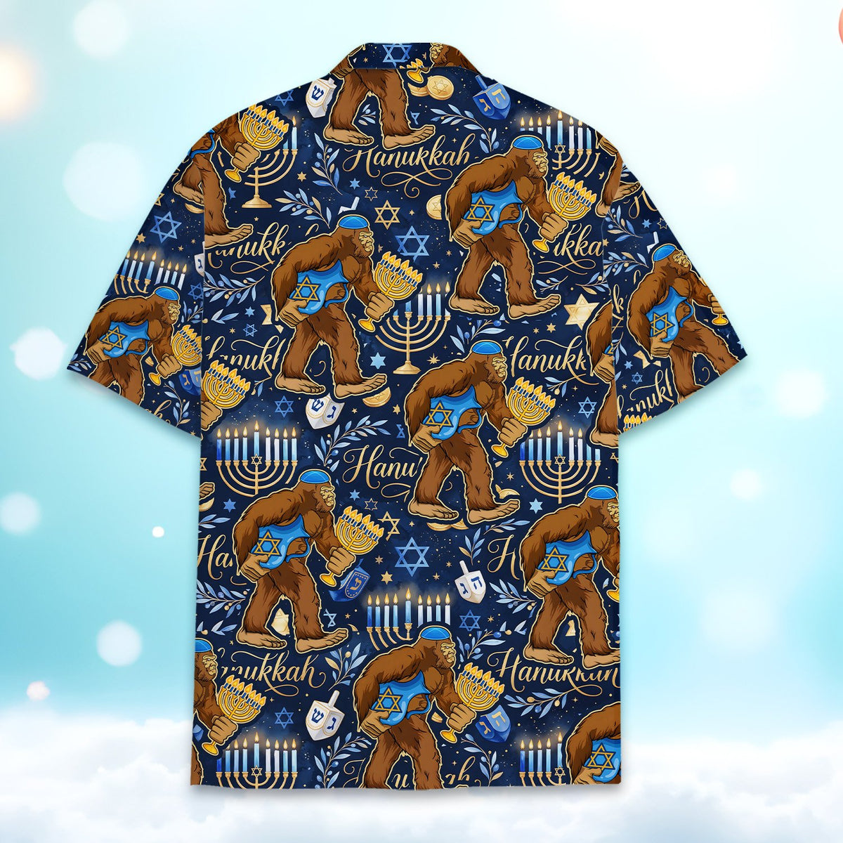 Second back view showing the repeating holiday bigfoot pattern