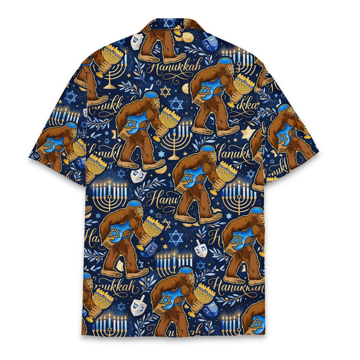 Back view of the navy blue matching family hawaiian shirt