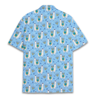 Family hawaiian shirt for Hanukkah celebrations, front view.