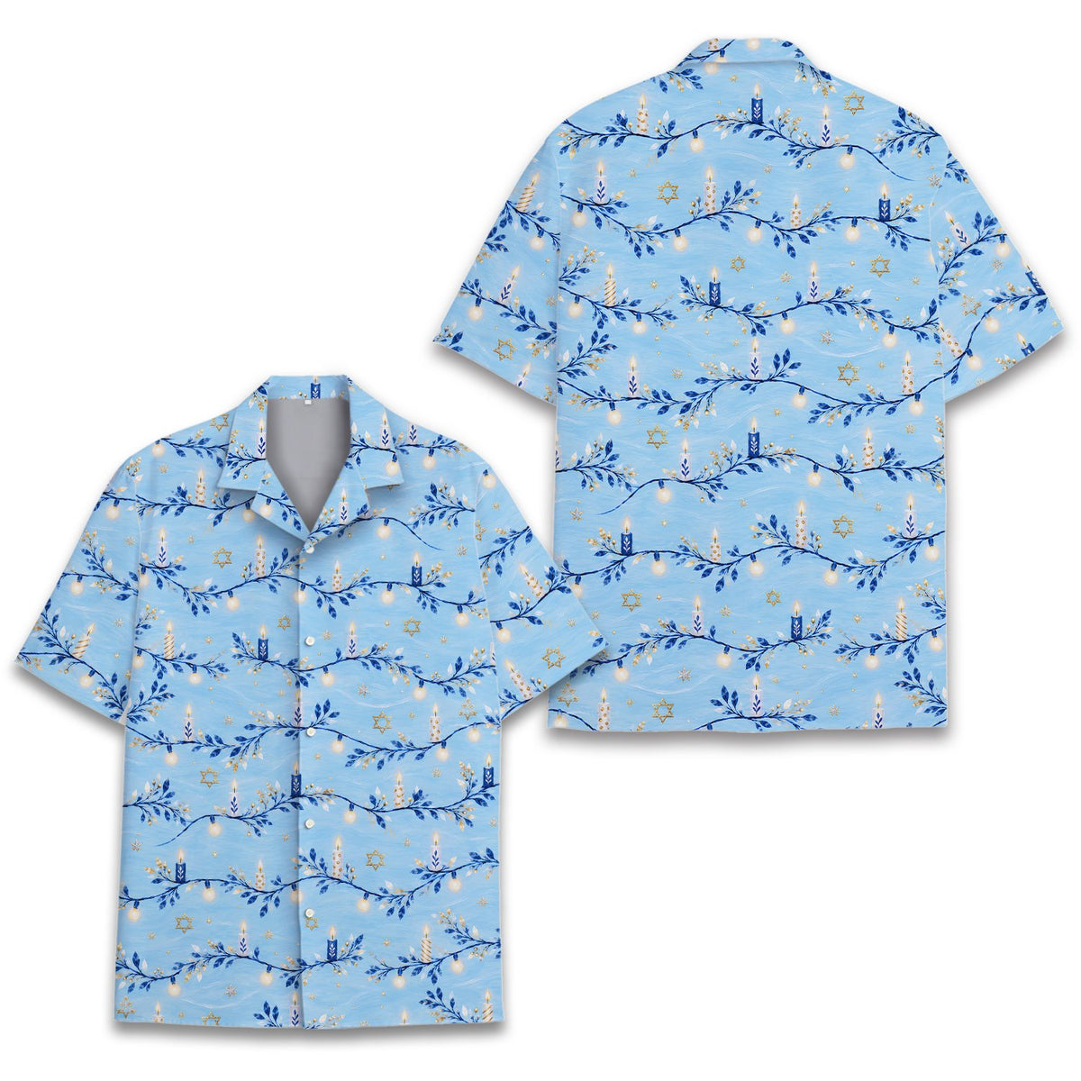 Another front view of the hanukkah button-down shirt