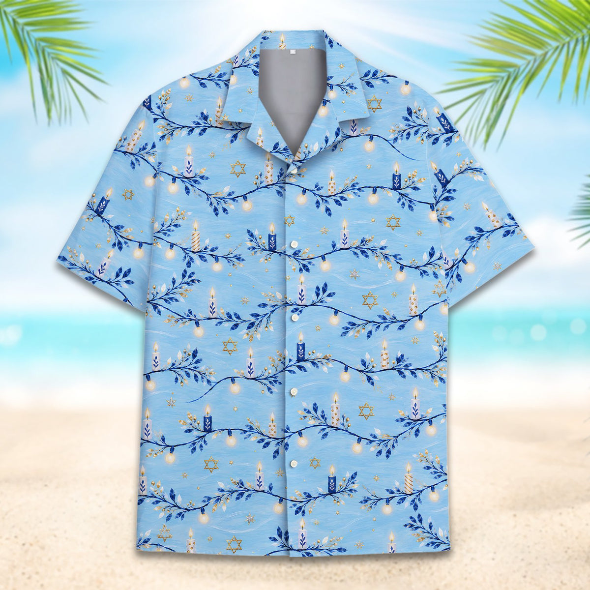 Front view detailing the matching family hawaiian shirts design elements
