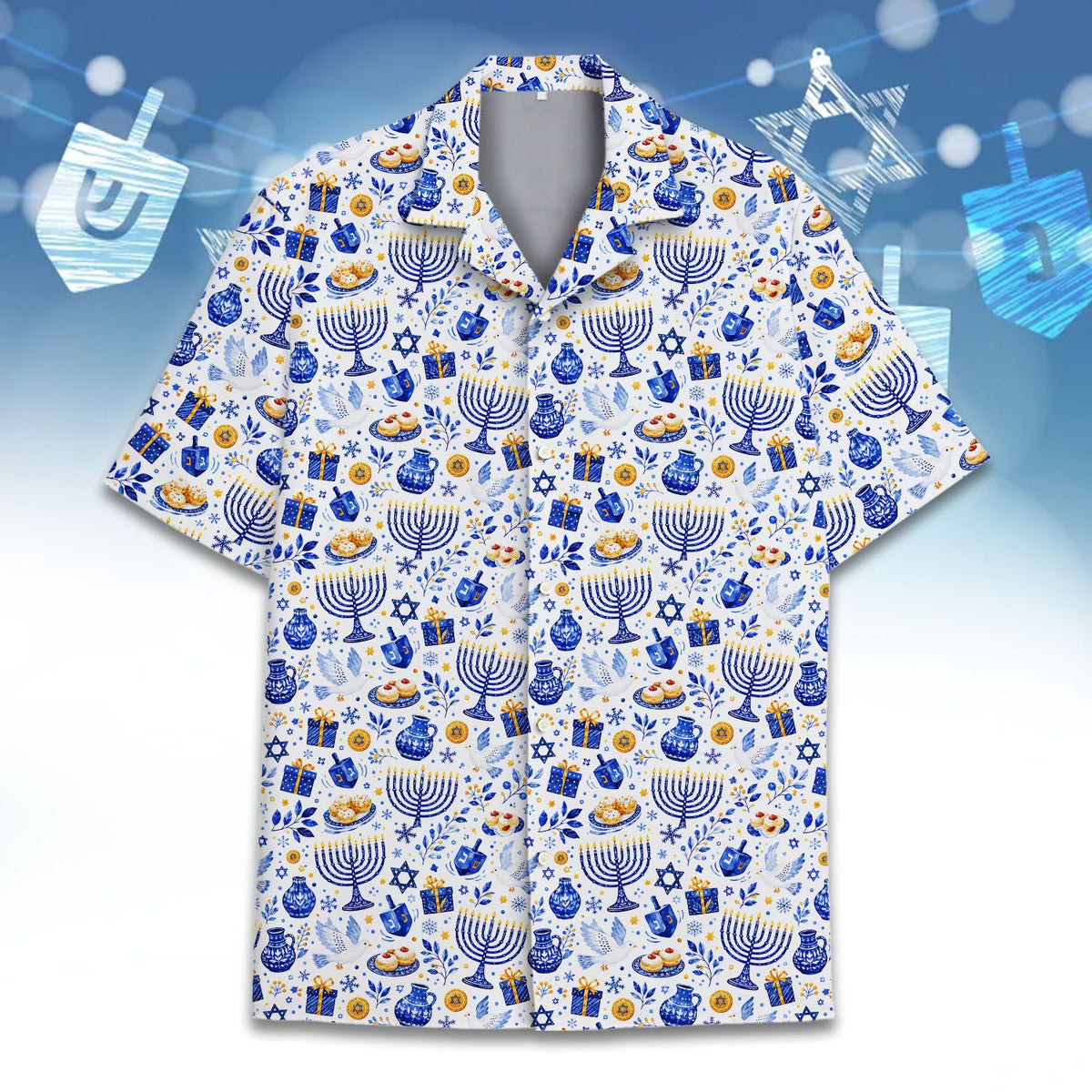 Additional front view of the festive winter Hawaiian shirt for families