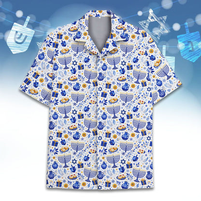 Additional front view of the festive winter Hawaiian shirt for families