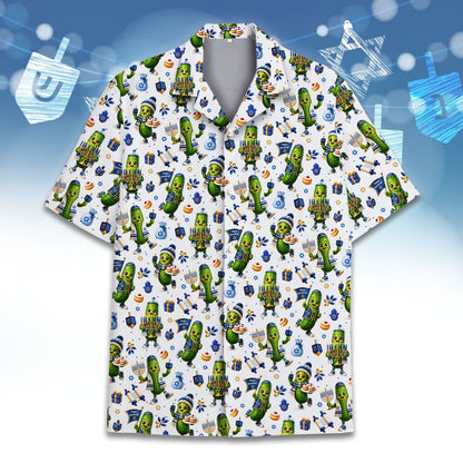 Flat lay view of the Hanukkah hawaiian shirt on a white background